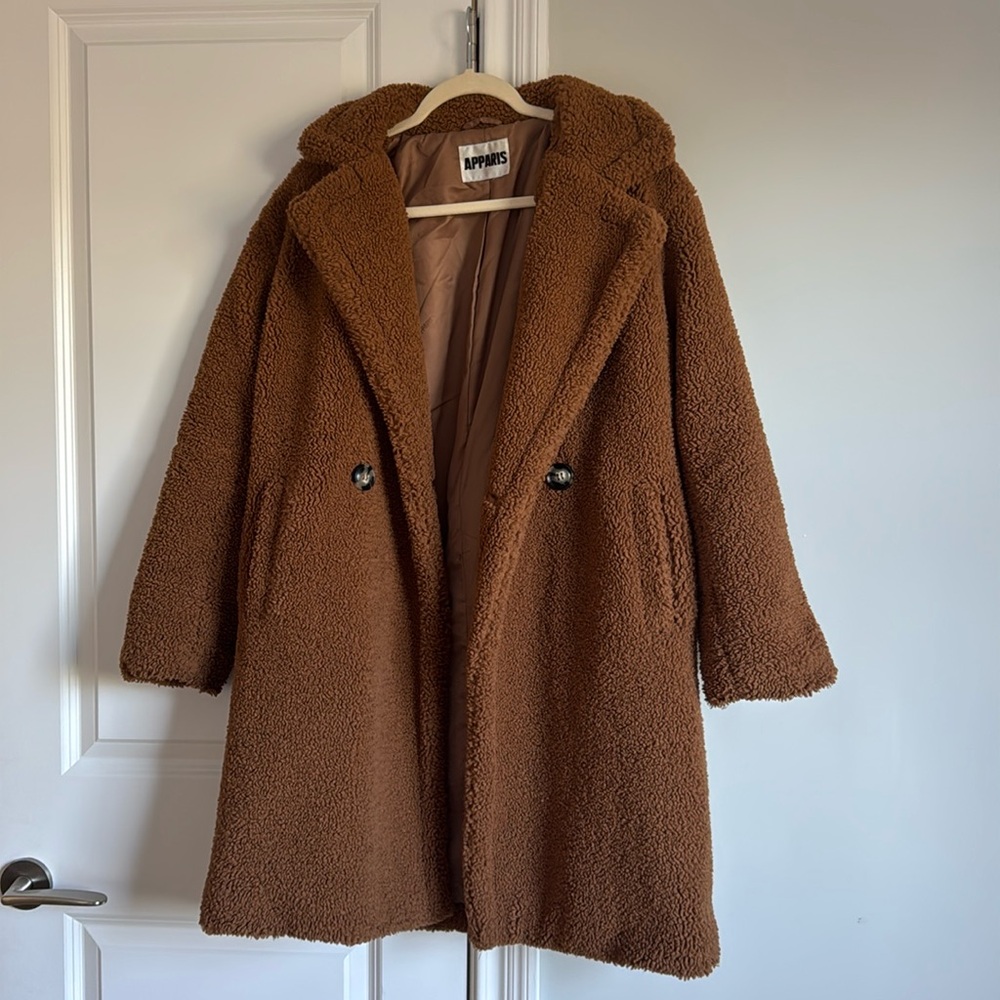 Brown teddy APPARIS coat size small.